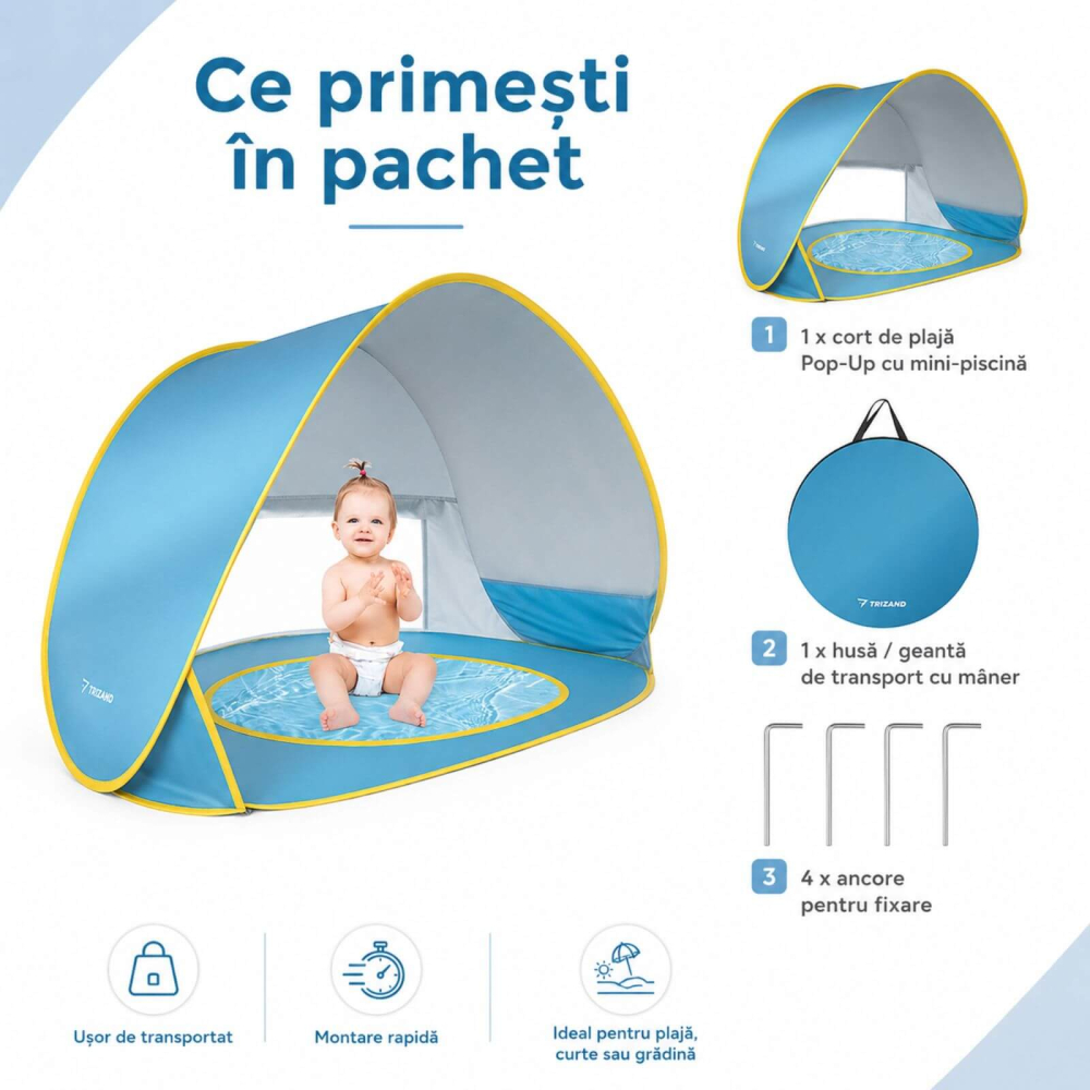 Cort Plaja Copii si Bebelusi, Protectie UV, cu Piscina - Micostore.ro [6]