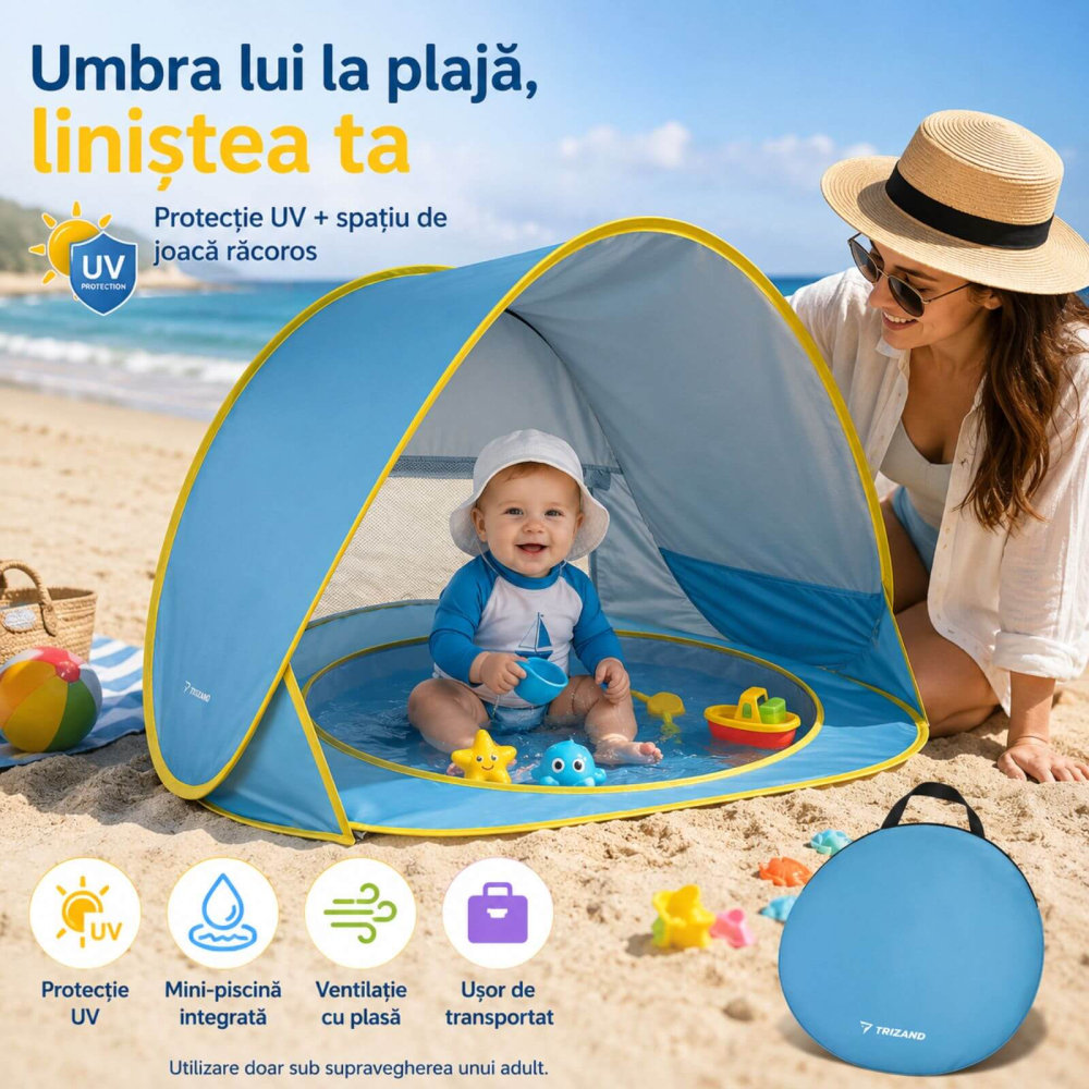 Cort Plaja Copii si Bebelusi, Protectie UV, cu Piscina - Micostore.ro [3]