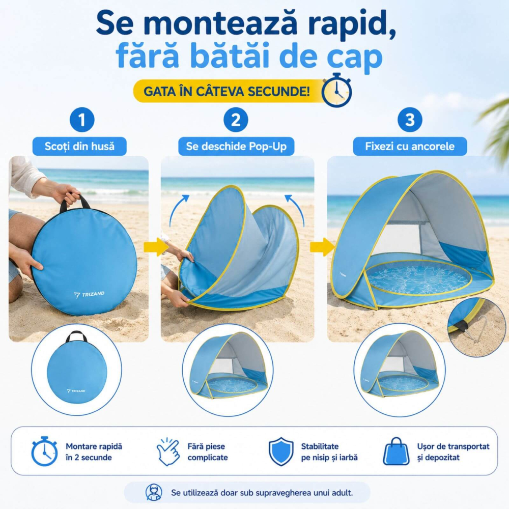 Cort Plaja Copii si Bebelusi, Protectie UV, cu Piscina - Micostore.ro [4]