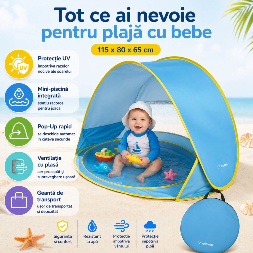 Cort Plaja Copii si Bebelusi, Protectie UV, cu Piscina - Micostore.ro [2]