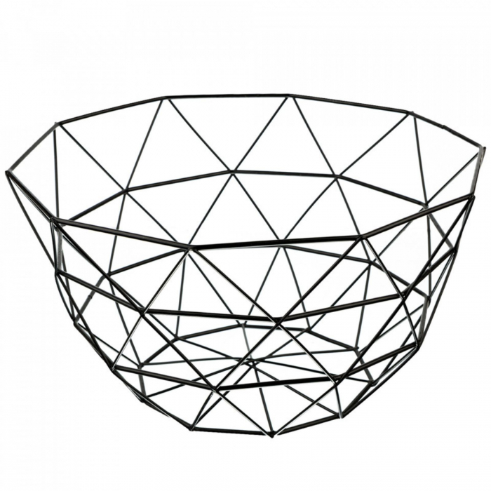 Cos de fructe, awwaline, Model cu Triunghiuri, Metal, Negru, 15x26cm [2]
