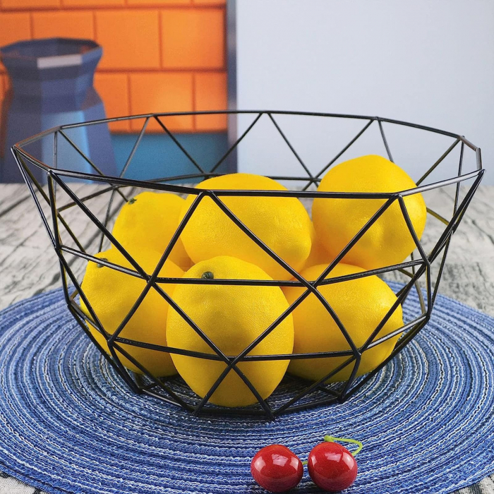 Cos de fructe, awwaline, Model cu Triunghiuri, Metal, Negru, 15x26cm [6]
