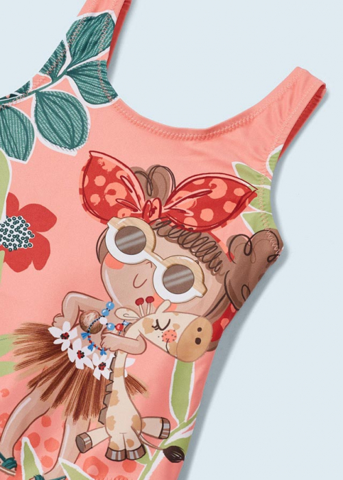Costum de baie cu bretele, pentru fete, imprimeu Fashion, Peach [3]