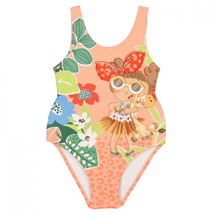 Costum de baie cu bretele, pentru fete, imprimeu Fashion, Peach [2]