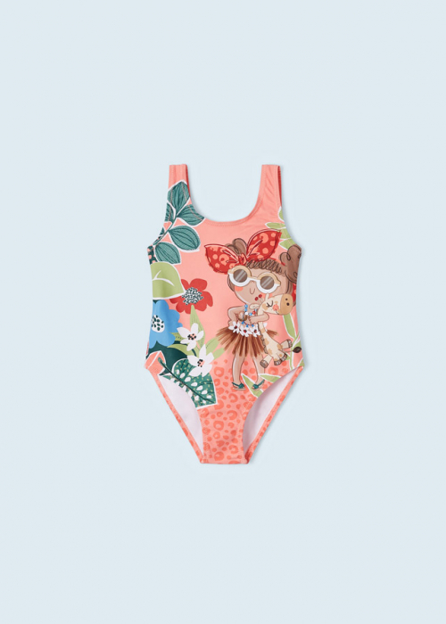 Costum de baie cu bretele, pentru fete, imprimeu Fashion, Peach [5]