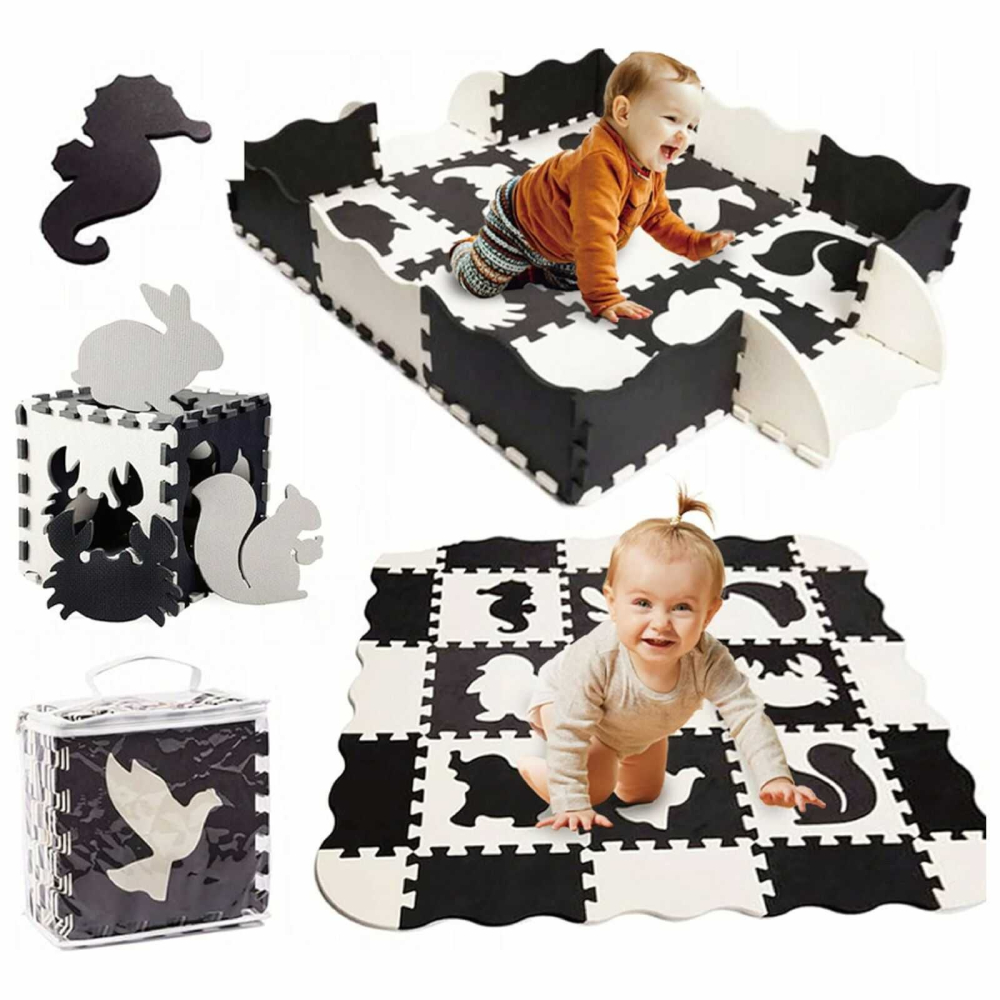 Covor de joaca bebelusi puzzle din spuma EVA, contrastant, modular, 25 piese [6]