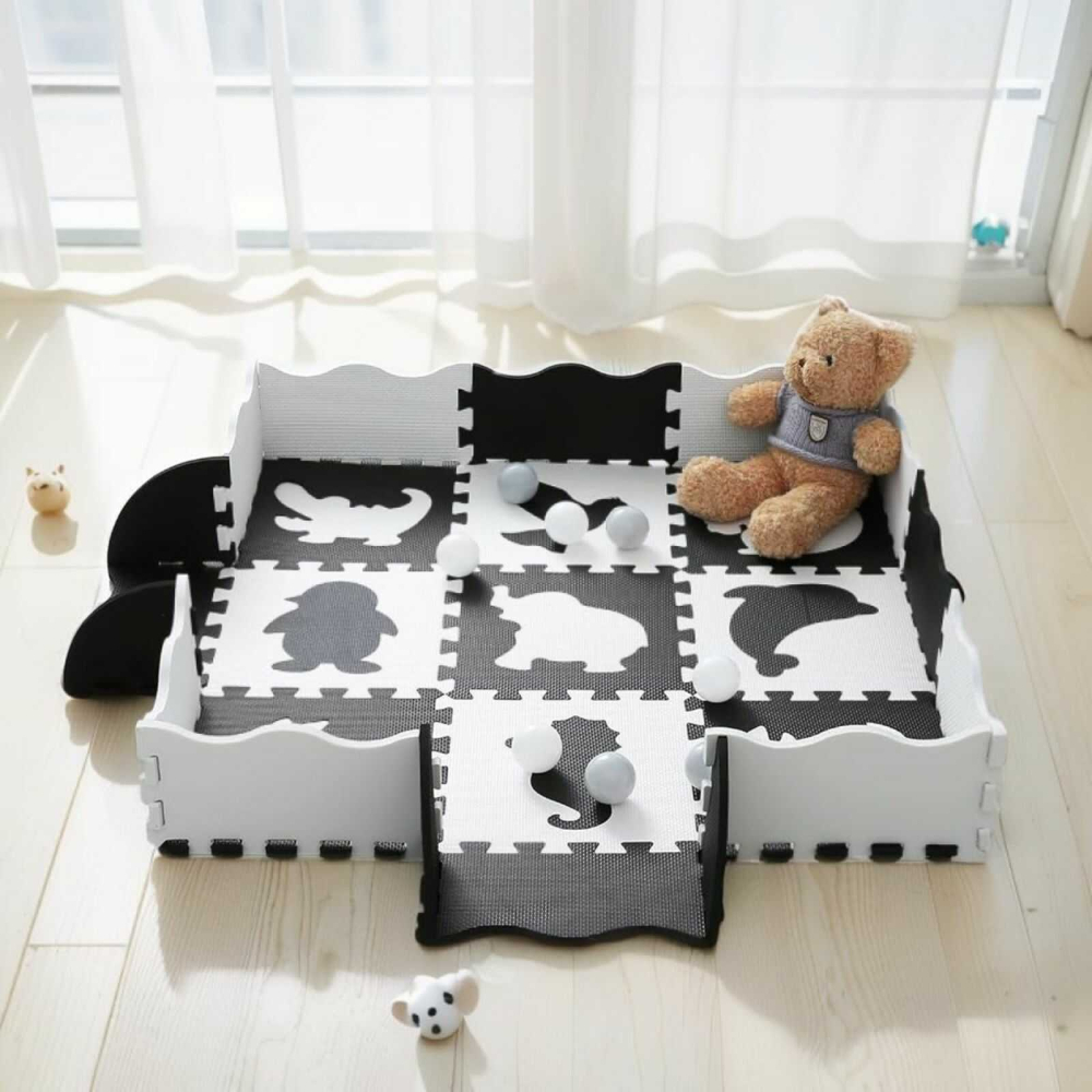 Covor de joaca bebelusi puzzle din spuma EVA, contrastant, modular, 25 piese [3]