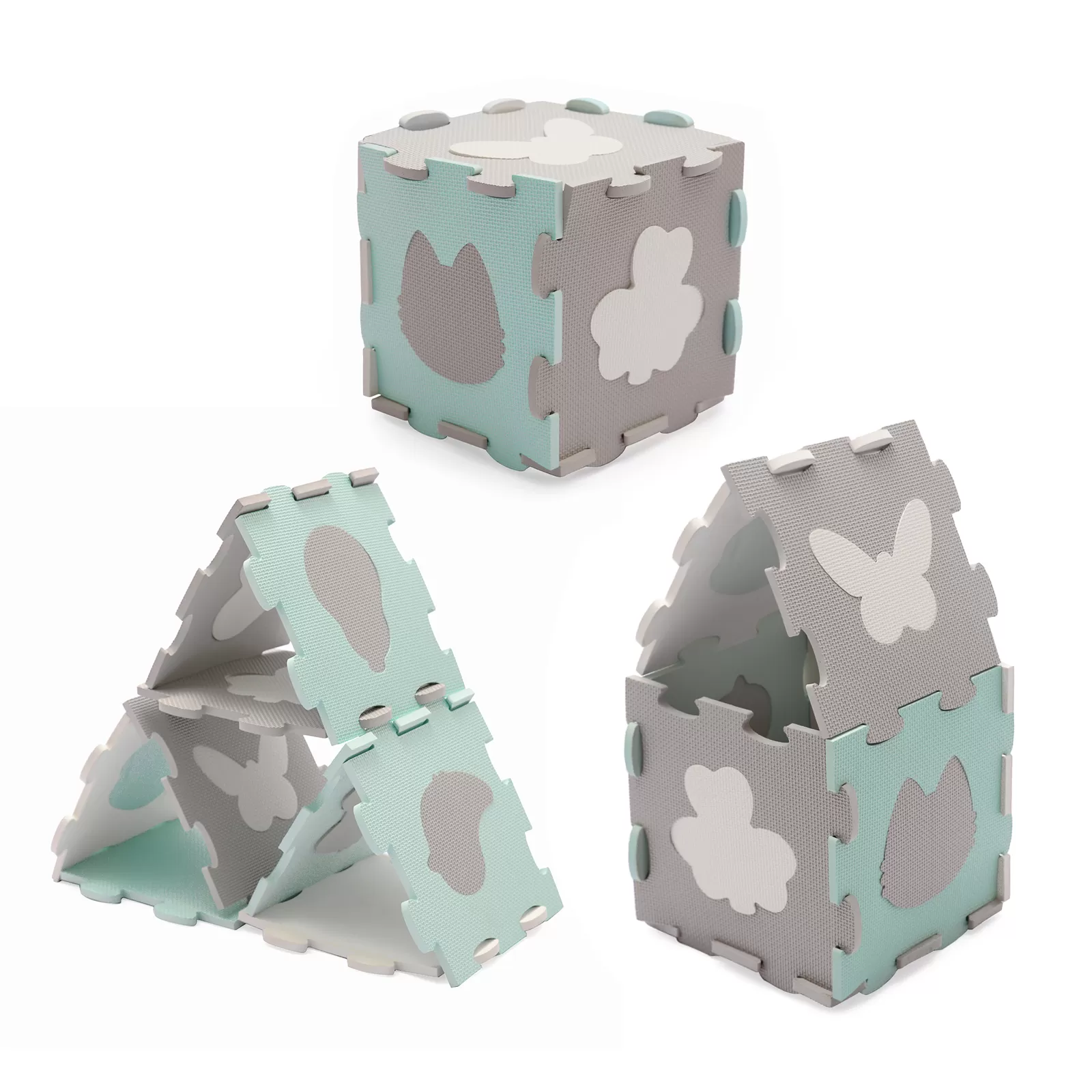 Covoras de joaca kinderkraft luno shapes, puzzle 3d, spuma, mint, varsta de la 0 luni la 6 ani [5]