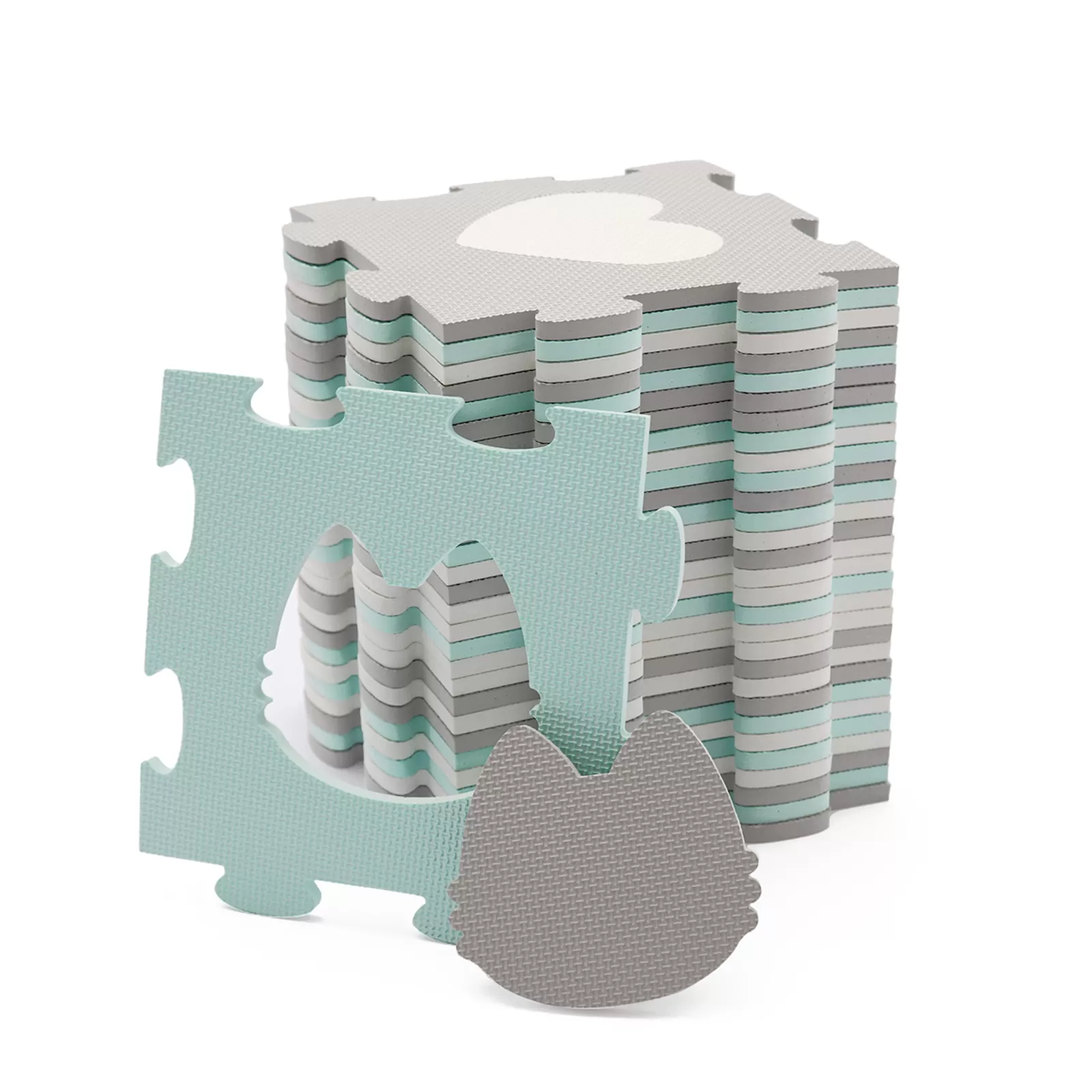 Covoras de joaca kinderkraft luno shapes, puzzle 3d, spuma, mint, varsta de la 0 luni la 6 ani [4]