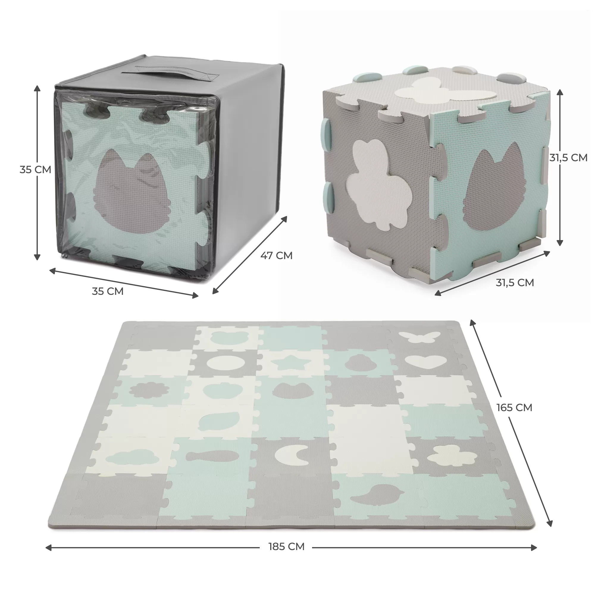Covoras de joaca kinderkraft luno shapes, puzzle 3d, spuma, mint, varsta de la 0 luni la 6 ani [7]