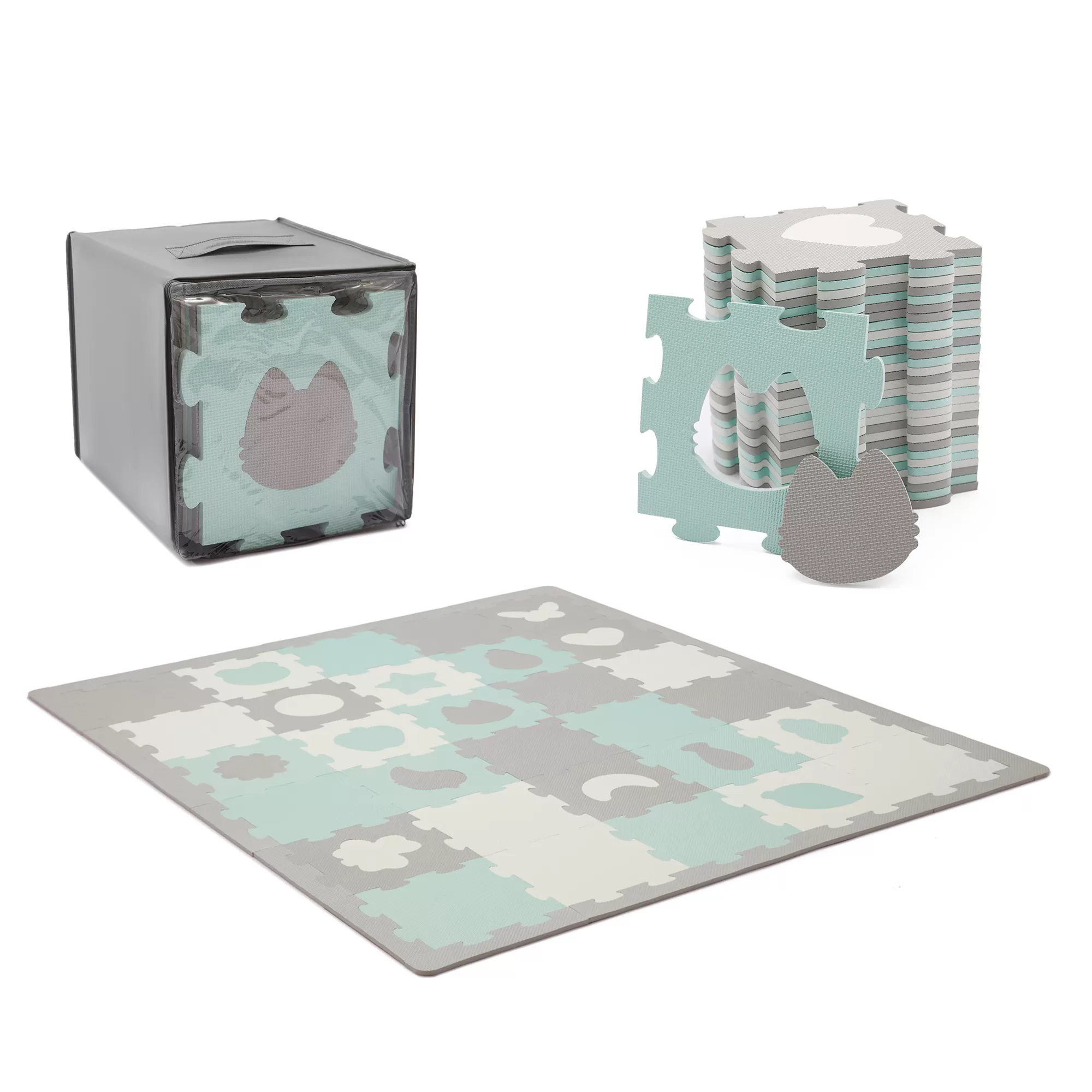 Covoras de joaca kinderkraft luno shapes, puzzle 3d, spuma, mint, varsta de la 0 luni la 6 ani [1]
