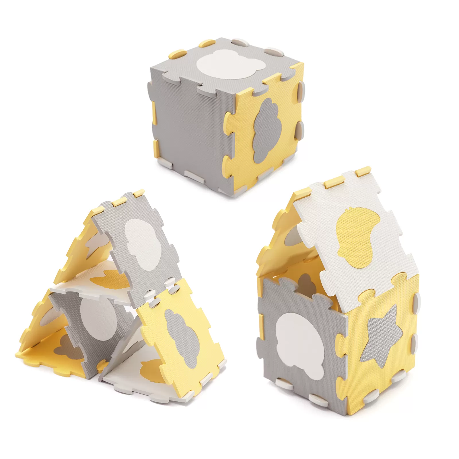 Covoras de joaca kinderkraft luno shapes, puzzle 3d, spuma, yellow, varsta de la 0 luni la 6 ani [5]