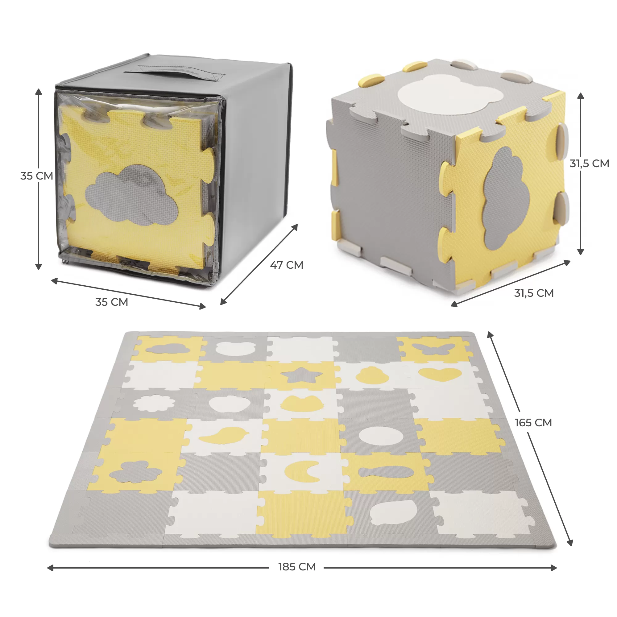 Covoras de joaca kinderkraft luno shapes, puzzle 3d, spuma, yellow, varsta de la 0 luni la 6 ani [7]