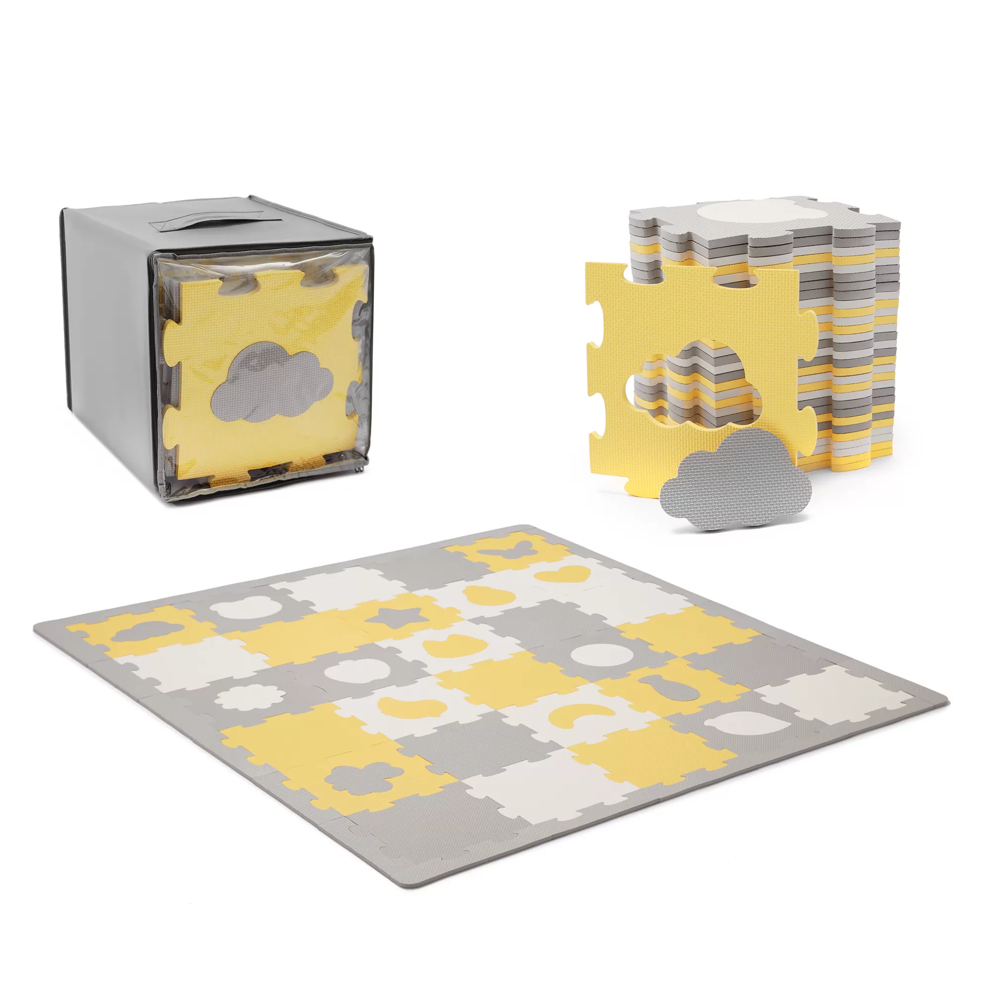 Covoras de joaca kinderkraft luno shapes, puzzle 3d, spuma, yellow, varsta de la 0 luni la 6 ani [1]