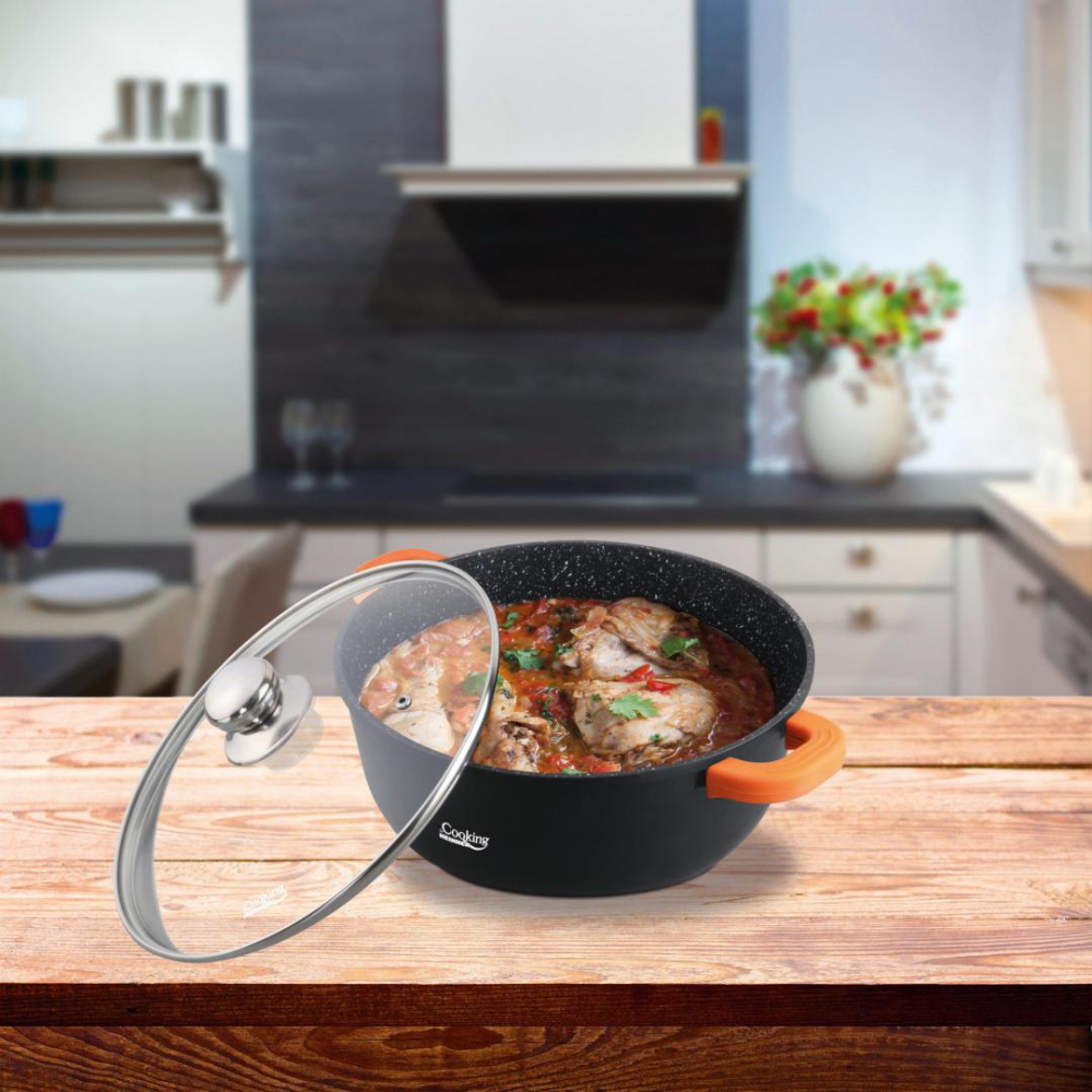 Cratita aluminiu turnat+capac,16x7.5 cm, 1.2 l, dark line,cooking  by heinner [3]