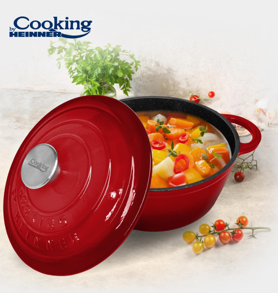 Cratita fonta emailata+capac 22x9.5cm,2.9l, red line, cooking by heinner [7]