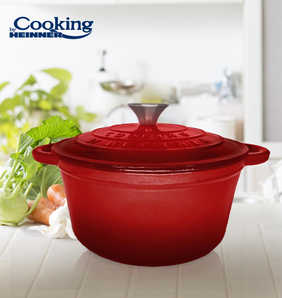Cratita fonta emailata+capac 22x9.5cm,2.9l, red line, cooking by heinner [5]