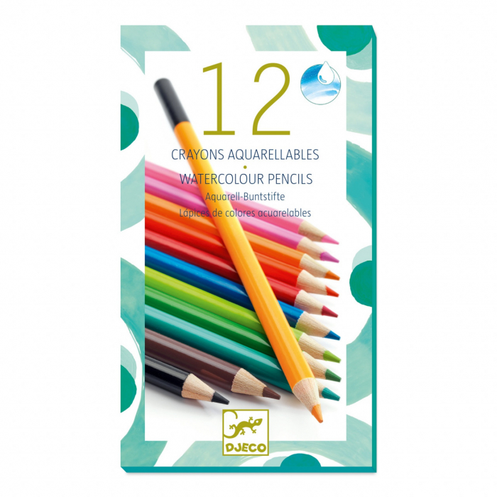 Set 12 Creioane colorate acuarela, cu mina moale, pigmentata, Djeco, varsta 3 - 6, 6 - 9 ani, Baiat, Fata [1]