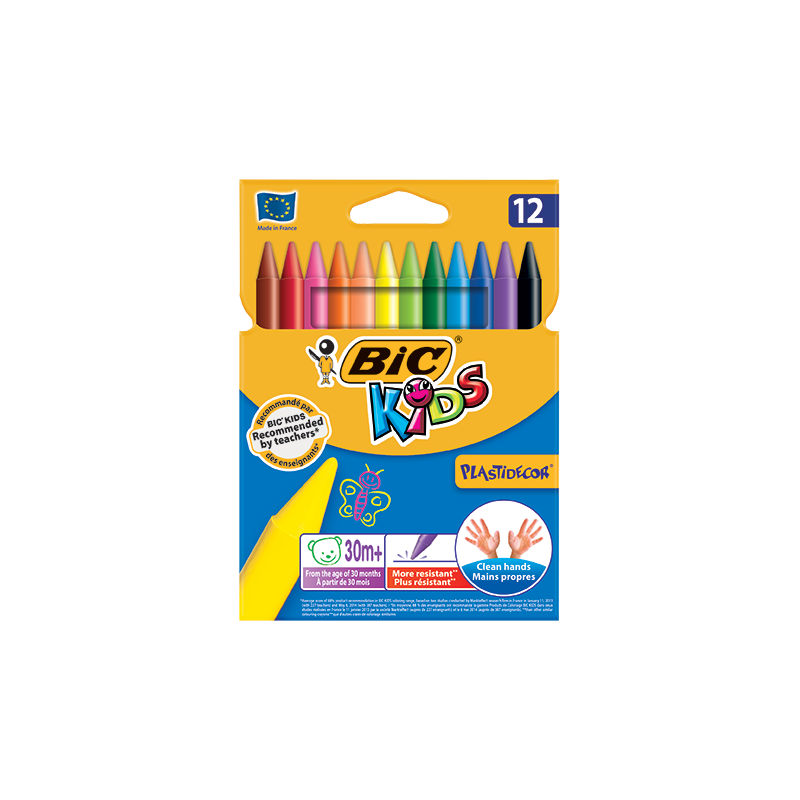 Creioane cerate Bic Kids Plastidecor, 12 culori, blister carton [1]