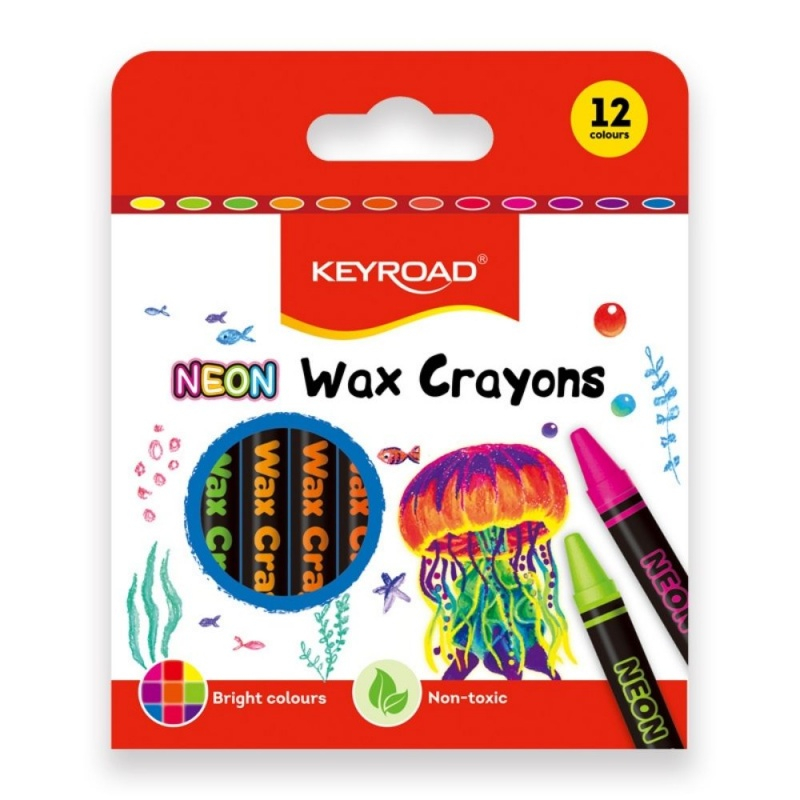 Creioane cerate Keyroad KR972833, 12 culori neon, blister carton [1]