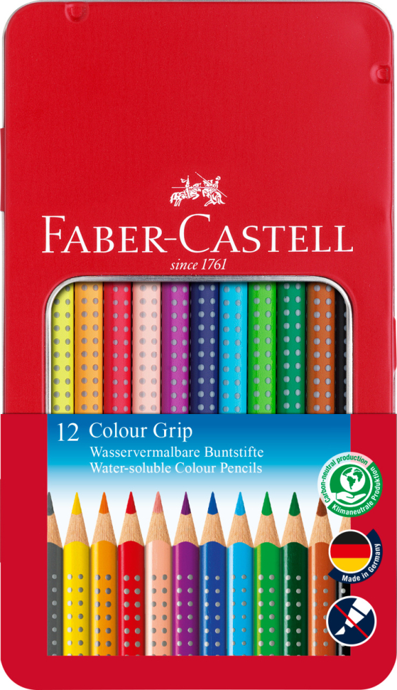 Creioane colorate 12 culori cutie metal grip 2001 faber-castell [1]