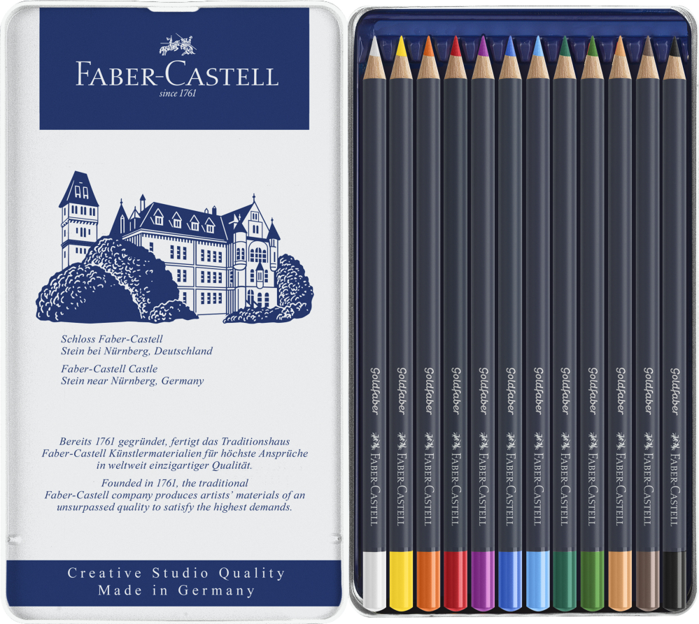 Creioane colorate 12 culori goldfaber cutie metal faber-castell [2]