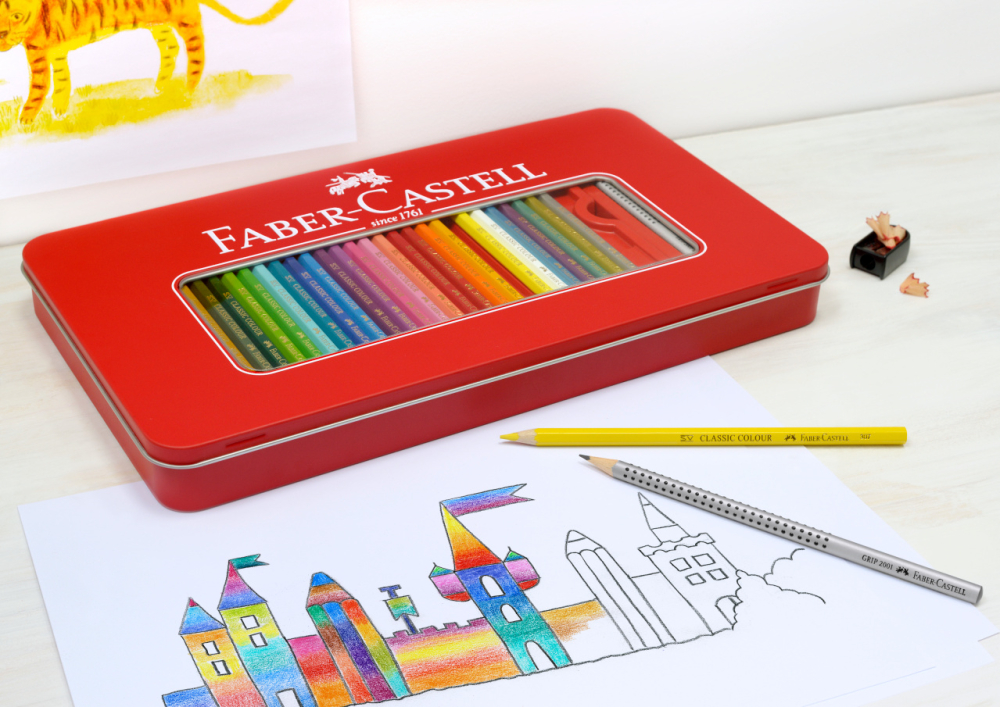 Creioane colorate 48 culori + 4 accesorii cutie metal faber-cast [2]
