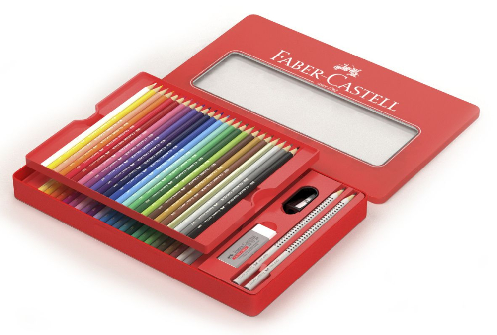 Creioane colorate 48 culori + 4 accesorii cutie metal faber-cast [3]