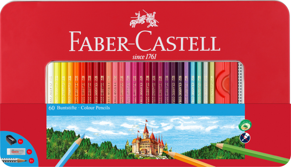 Creioane colorate 60 culori cutie metal faber-castell [1]