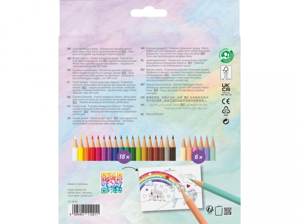 Creioane colorate hexagonale unicorni Faber-Castell 18 + 6 culori /set [3]
