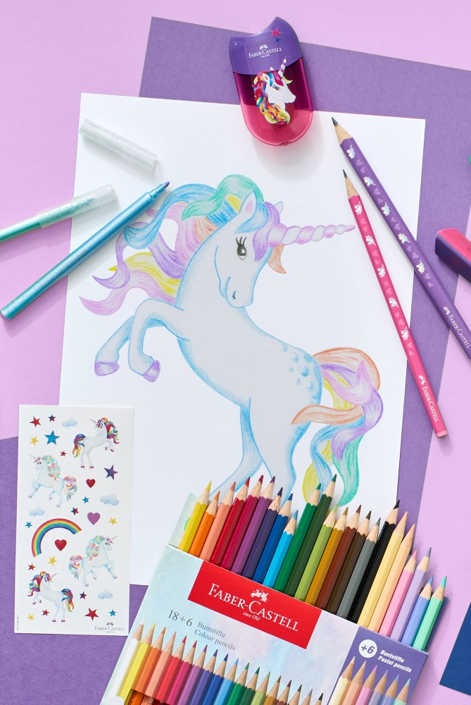 Creioane colorate hexagonale unicorni Faber-Castell 18 + 6 culori /set [4]