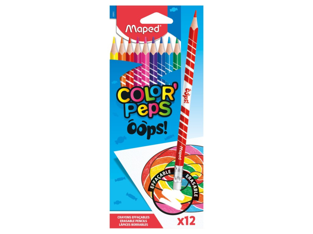 Creioane colorate Maped Color'Peps Oops cu gumă 12 culori [1]