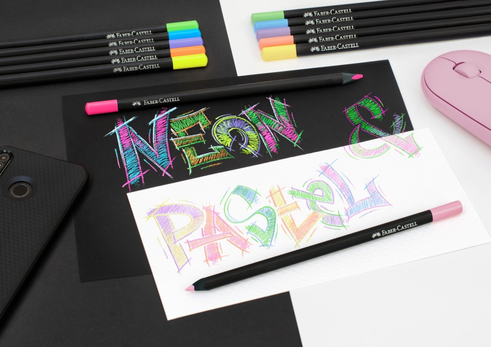 Creioane colorate triunghiulare black edition pastel + neon Faber-Castell 12 culori/set [5]