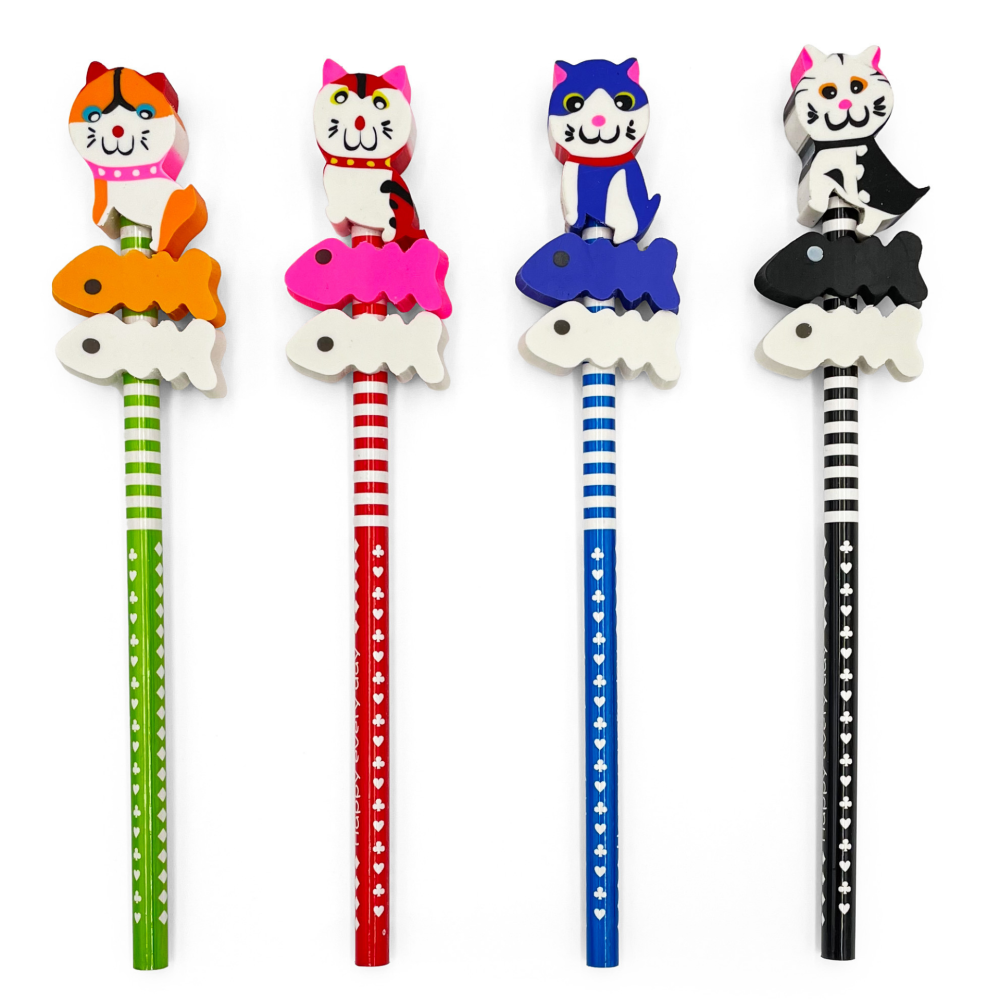 Creion grafic Pisica cu 3 radiere, 4 modele (24 buc/display), copii varsta 4 ani+,6 ani+,8 ani+ [2]