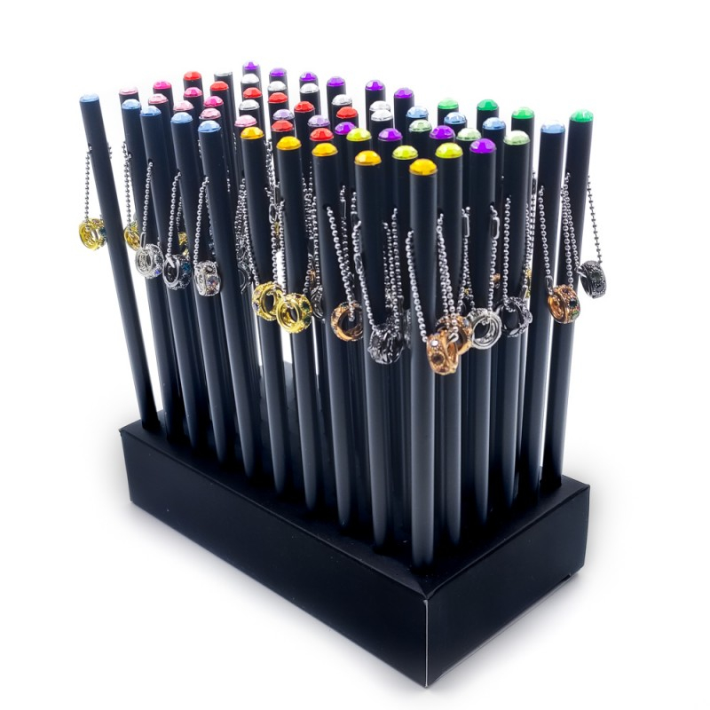 Creion grafit CNX Diamant KS3401-7, HB, corp rotund negru, acryl, cap cu pandantiv diverse culori [5]
