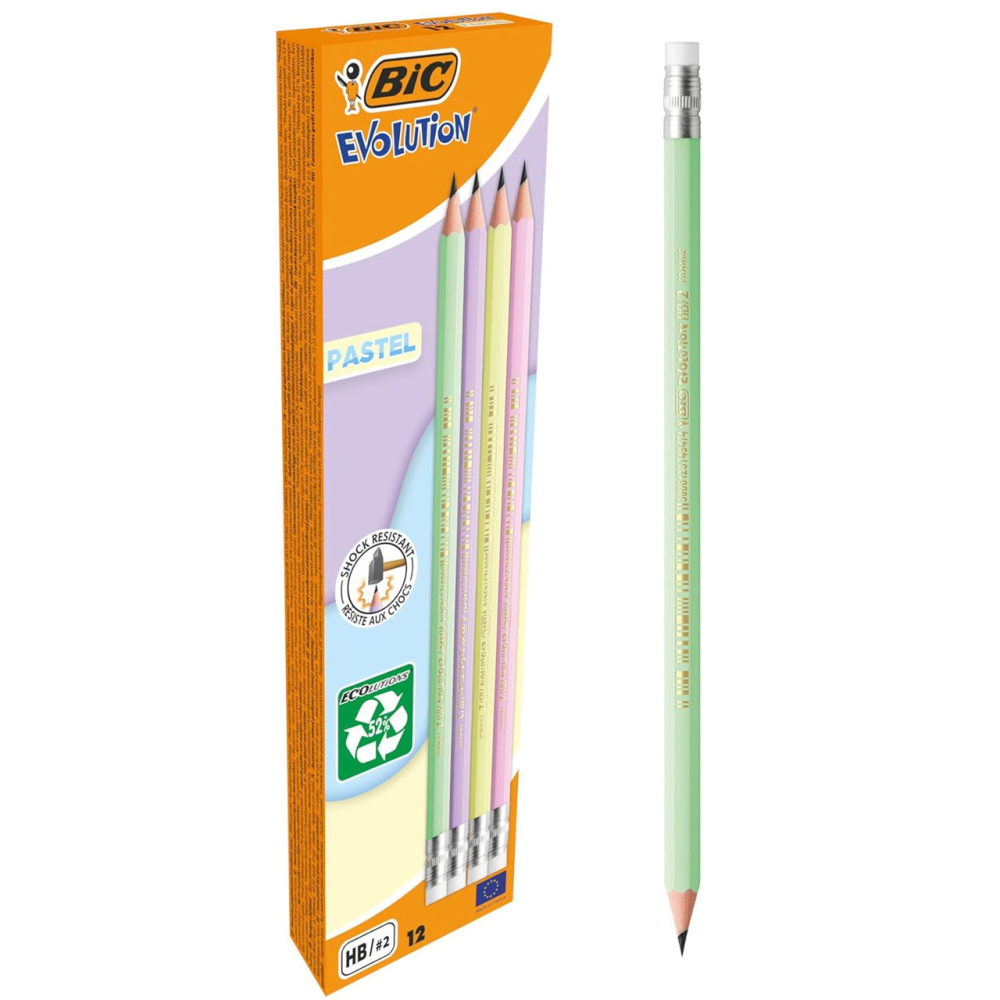 Creion grafit hb cu guma eco evolution pastel 12/cut bic [3]