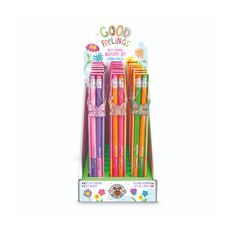 Creion grafit Trendhaus CH32370, HB, cu guma de sters, cu pandantiv fluture metalic, set 2 buc [2]