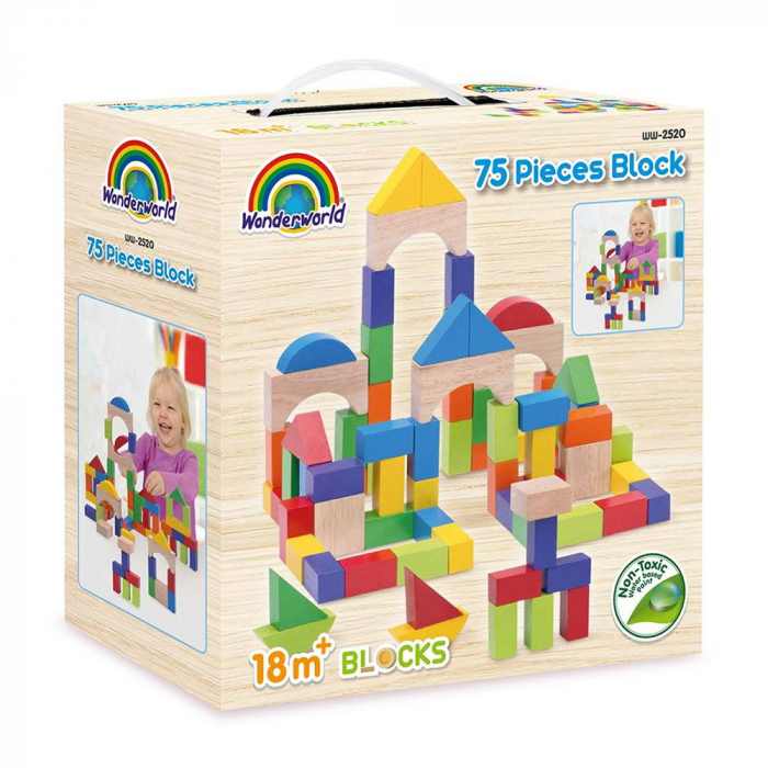 Cuburi constructie din lemn, 75 piese, Wonderworld [4]
