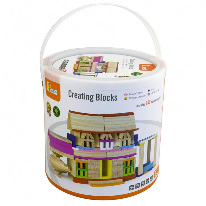 Set 250 Cuburi creative din lemn, de construit, Viga Toys [6]