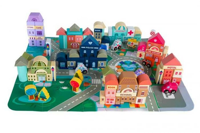 Set cuburi constructie din lemn pentru copii, 115 piese lemn. [5]