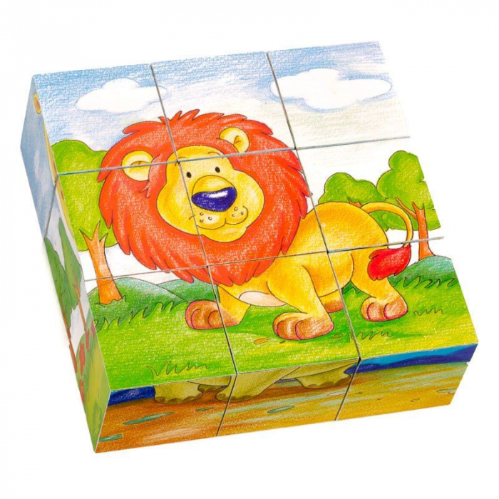 Cuburi din lemn animale salbatice, Puzzle 9 piese [2]