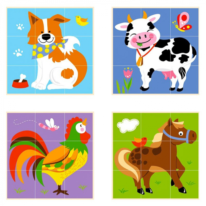 Cuburi montessori Animale de ferma, Puzzle 9 piese [2]