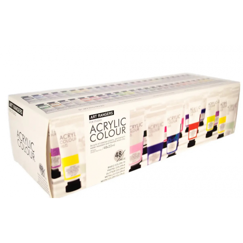 Culori acrilice Magi-Wap Art Rangers, 48 culori x 22ml, culori de baza, culori pastel, metalice, cu sclipici, FEA4822T-2 [3]