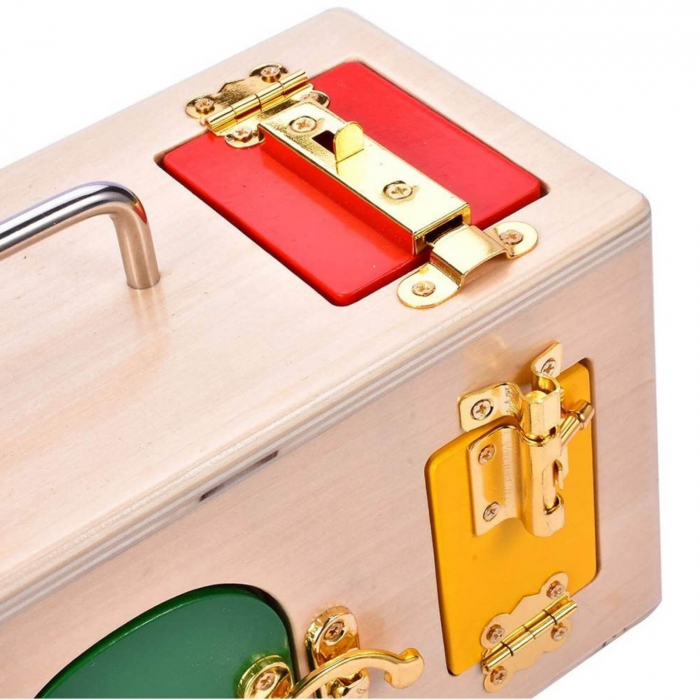 Cutie lemn cu Incuietori Montessori Incuie si Descuie Lock Box. [4]