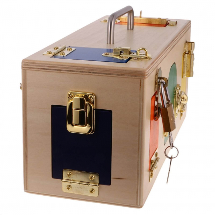 Cutie lemn cu Incuietori Montessori Incuie si Descuie Lock Box. [5]