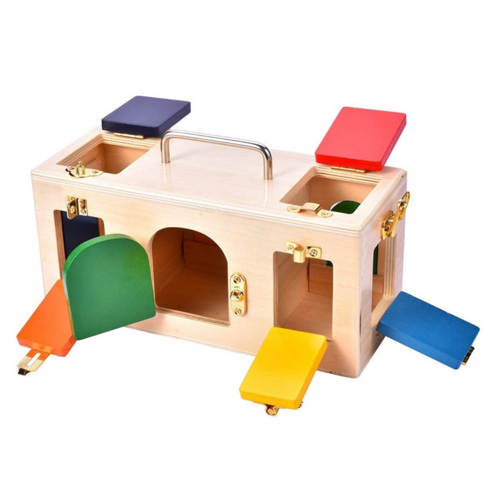 Cutie lemn cu Incuietori Montessori Incuie si Descuie Lock Box. [2]