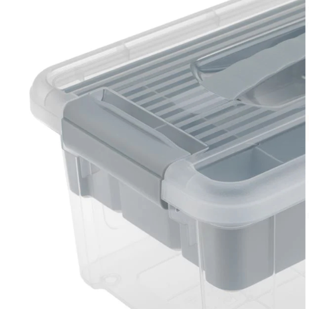 Cutie Organizator cu Raft Compartimentat Gri & Capac Transparent 29x19x14cm - 5L [6]