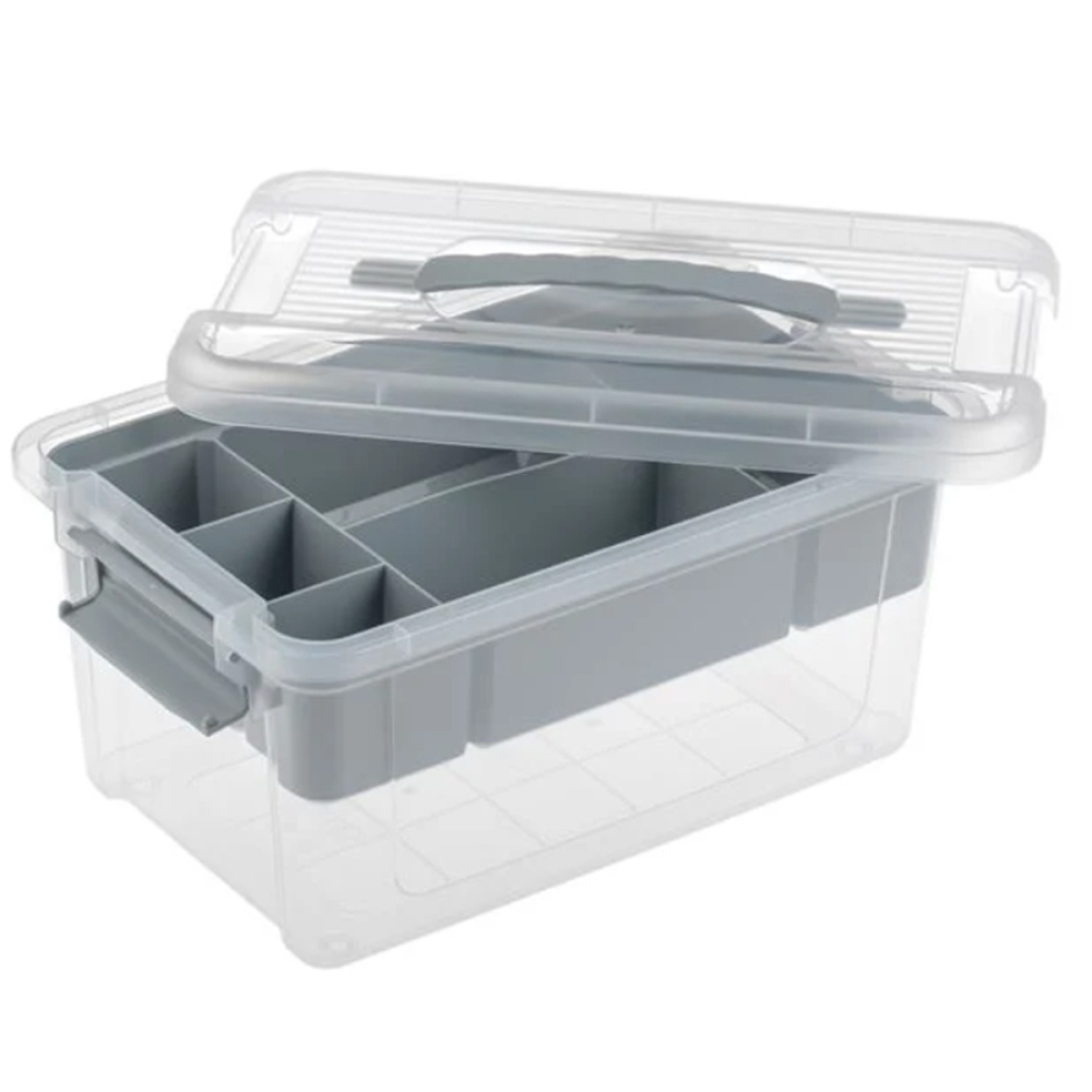 Cutie Organizator cu Raft Compartimentat Gri & Capac Transparent 29x19x14cm - 5L [2]