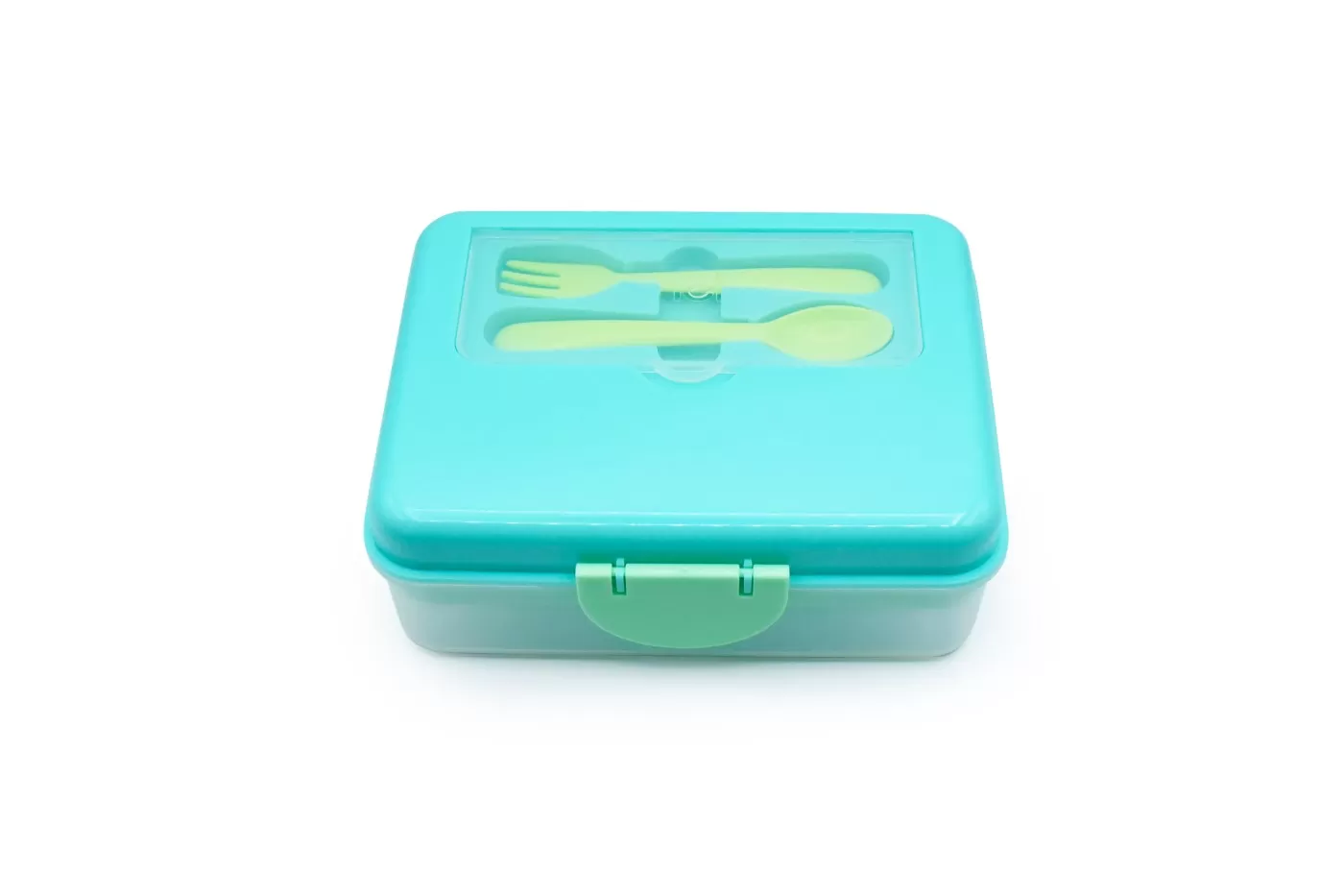 Cutie pranz, bento, 2 nivele, caserola cu tacamuri, blue mint lime, varsta de la 6 luni la +15 ani [2]
