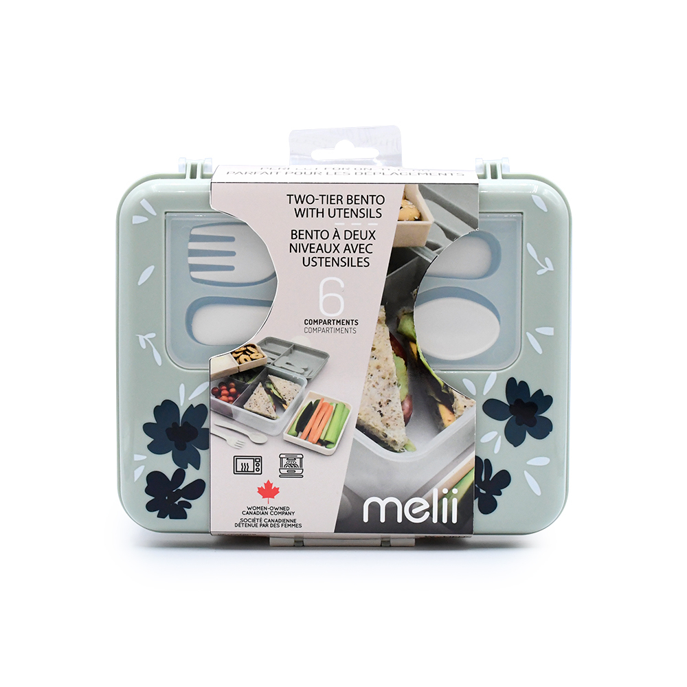 Cutie pranz bento 2 nivele cu tacamuri melii flori albastre copii cu varsta peste 6 luni [3]